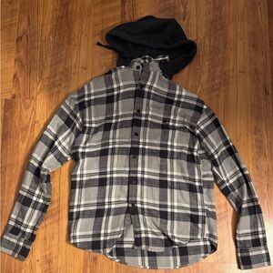 American Eagle Outfitters Black and Gray Plaid Hoodie Shirt